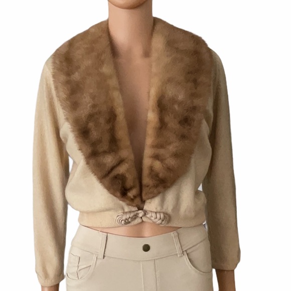 Vintage 1950s Dalton Virgin Cashmere Cardigan with Mink Fur Collar
